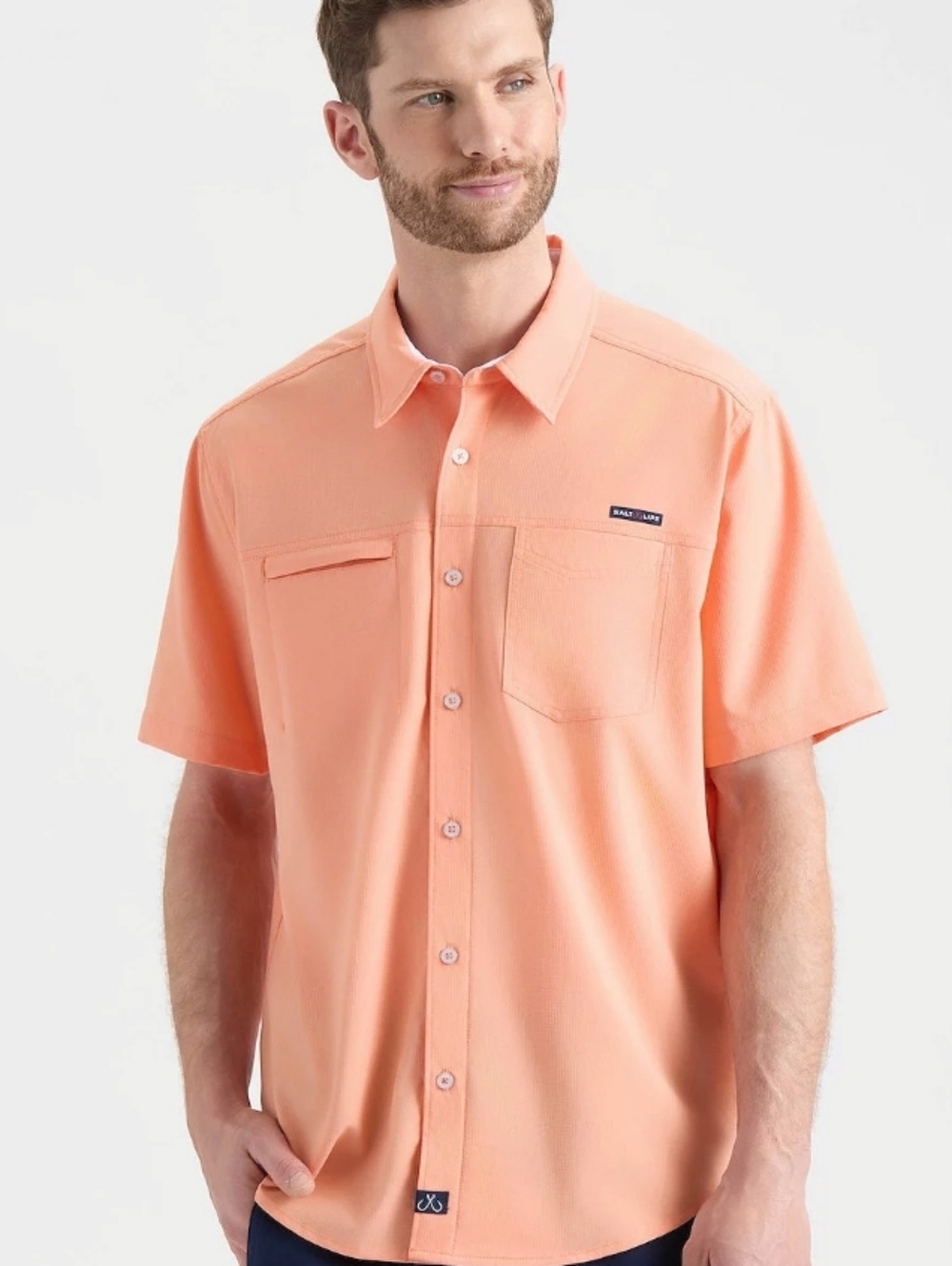 NWT, Salt Life,  Short-Sleeve Button-Down Shirt in Peach
